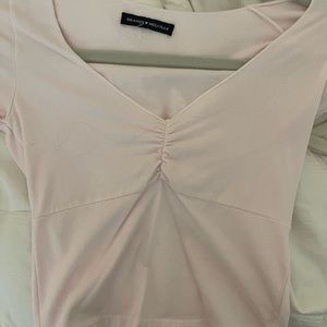 Brandy Melville pink scrunched cropped shirt, one size fits all.